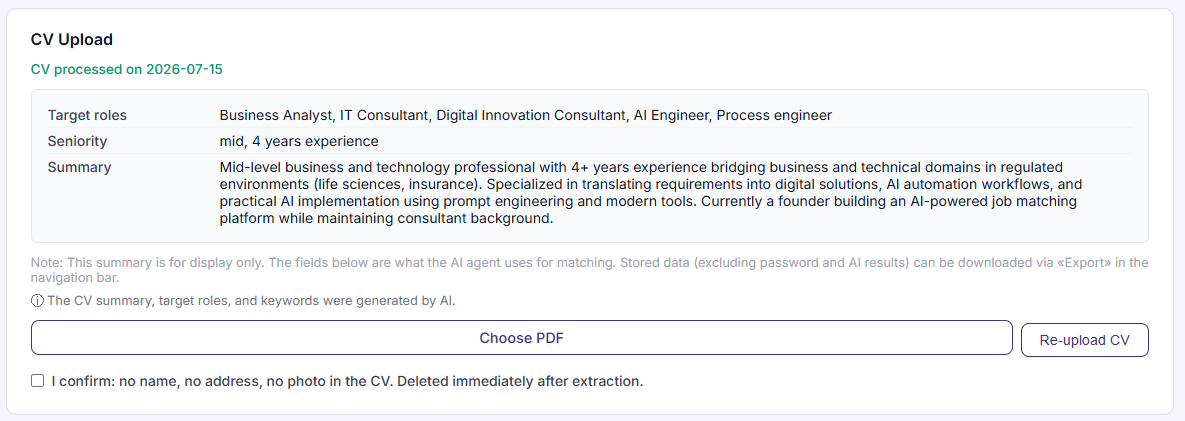 CV hochladen & Profil erstellen